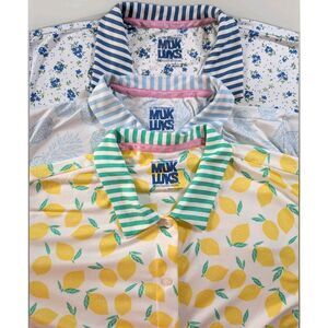 3 Muk Luks 2Pc Pajama Sets Women’s L Cloud Knit Lemon Floral Pineapple Lounge